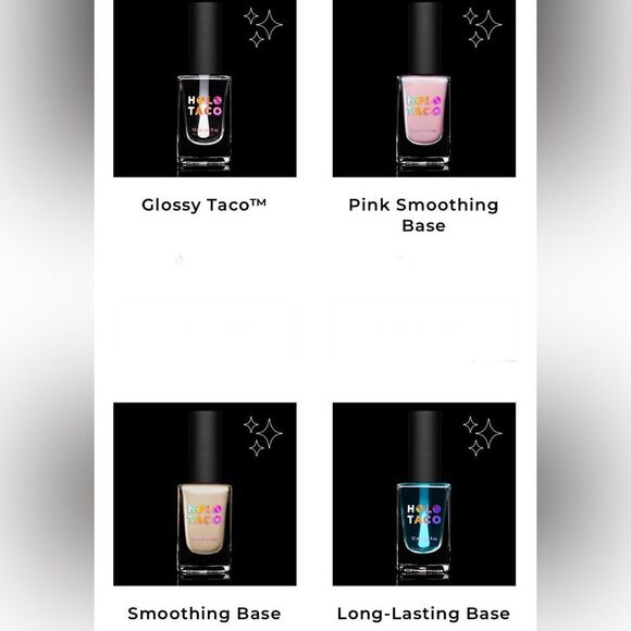 HOLO TACO 4: GLOSSY TACO TOP COAT AND 3 BASES: SMOOTHING, PINK SMOOTHING AND LON - Picture 1 of 2